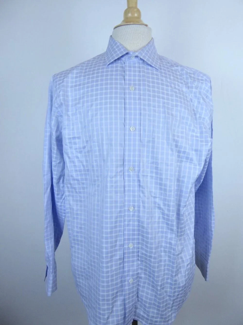 BANANA REPUBLIC blue box plaid SHIRT M 15 15.5 cotton dress button up